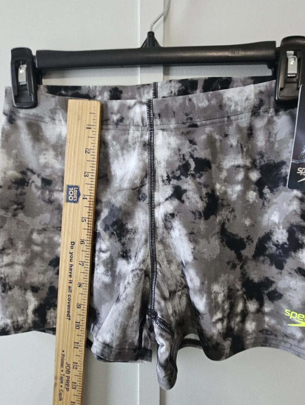 Speedo Size M PowerFlex Eco Black White Marbled Tie Dyed Boys Mens Swim Trunks